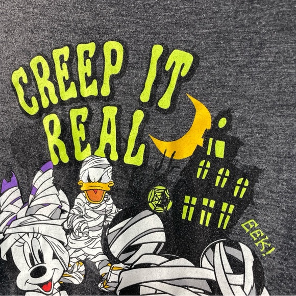 Disney Halloween T Shirt Tee Large Short Sleeve Soft Heather Gray CREEP IT REAL - Picture 2 of 5